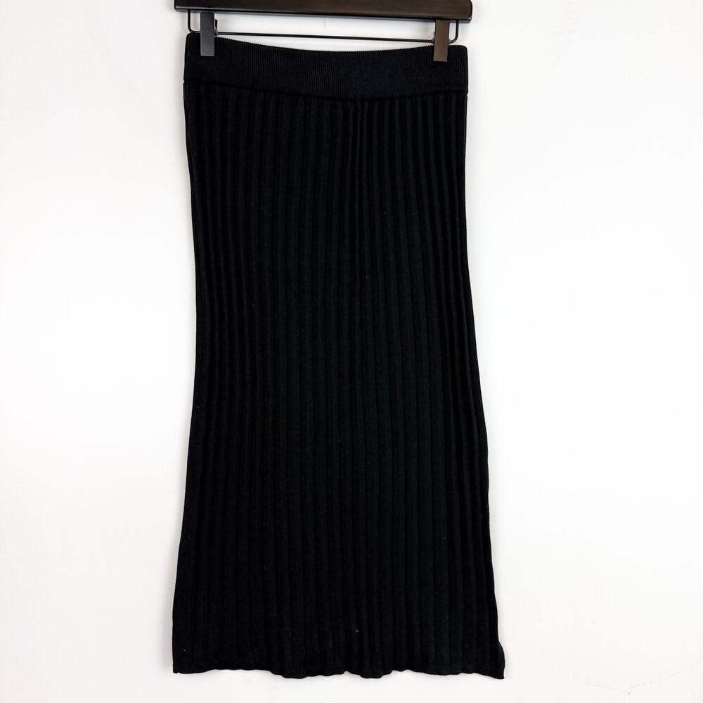 Commense Ribbed Side Slit Midi Pencil Skirt Black Acrylic - Size M - Picture 4 of 9